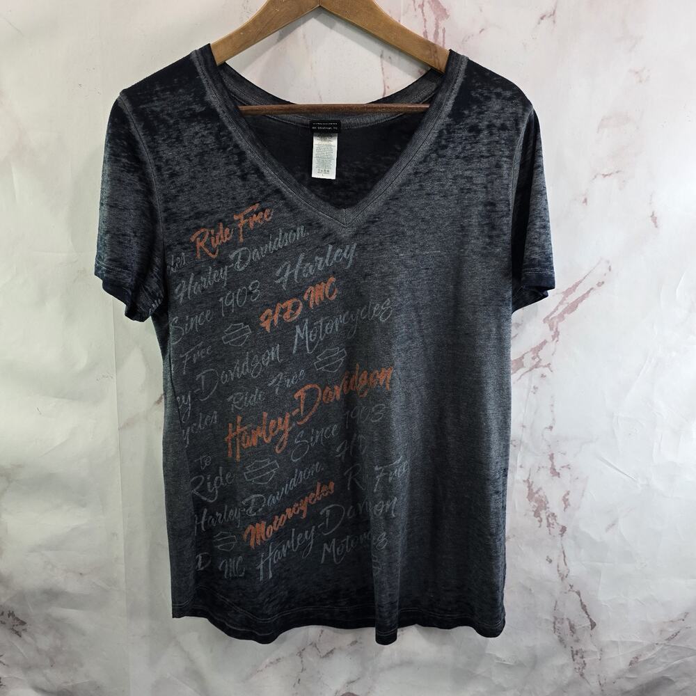 Harley Davidson Shirt Womens Large Black Burn Out Short Sleeve Silverdale WA